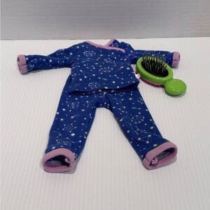 American Girl Wellie Wishers Starry Sky pajamas and hair brush